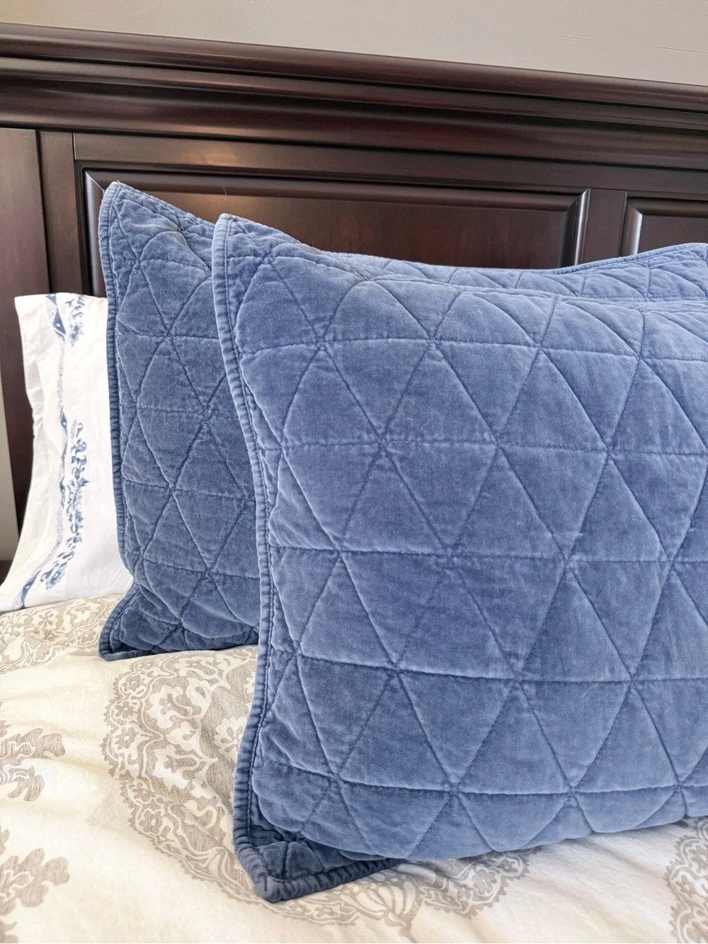 Threshold Velvet Quilted Stitch Pillow Shams Pair 2 Navy Blue